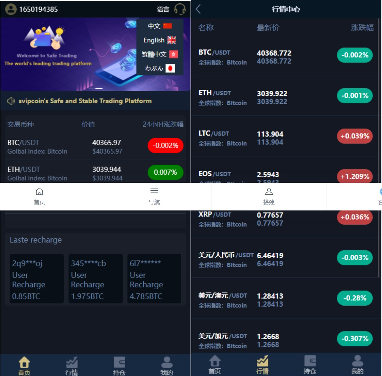 海外版微盘外汇系统多语言投资系统USDT充值