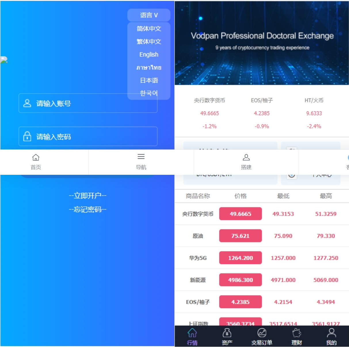 出海版理财系统外汇微盘系统余额宝六种语言