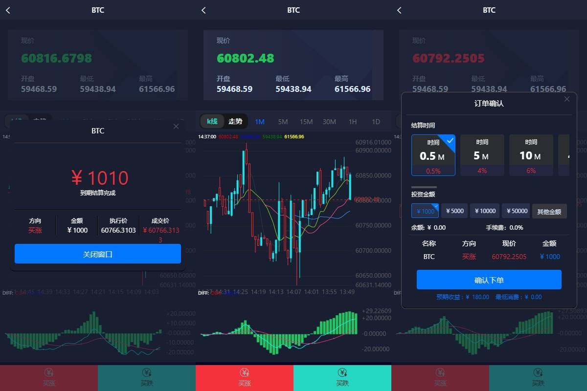 新版UI微盘系统/虚拟币微交易/秒合约时间盘源码